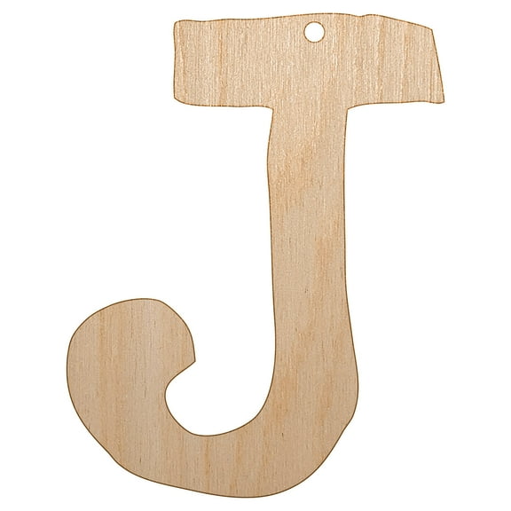 Letter J Uppercase Cute Typewriter Font Wood Holiday Christmas Tree Ornament Unfinished DIY Pre-Drilled Craft