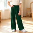 thumbnail image 7 of Bloomae Girls Wide Leg Uniform Pants Kids Button Elastic High Waist Front Pleated Dress Pants Slacks with Pockets Trendy Cozy Travel Vacation Trousers, 7 of 7