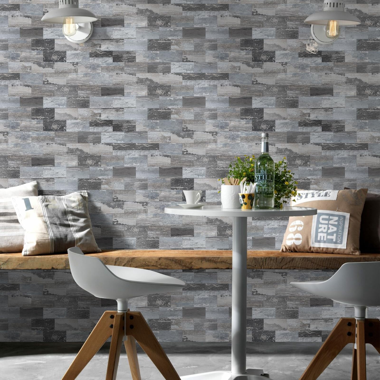 100-piece Peel And Stick Backsplash Seamless 3''x6'' Distressed Wood Pvc Subway On For Kitchen/bathroom/laundry Room