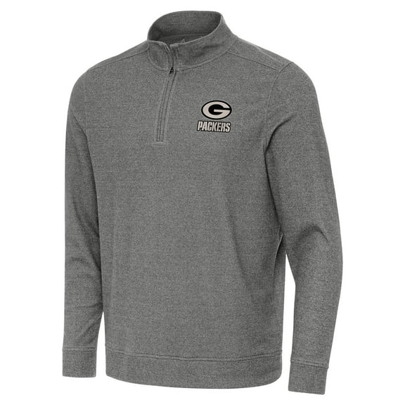Men's Antigua  Heather Black Green Bay Packers Subtle Quarter-Zip Top