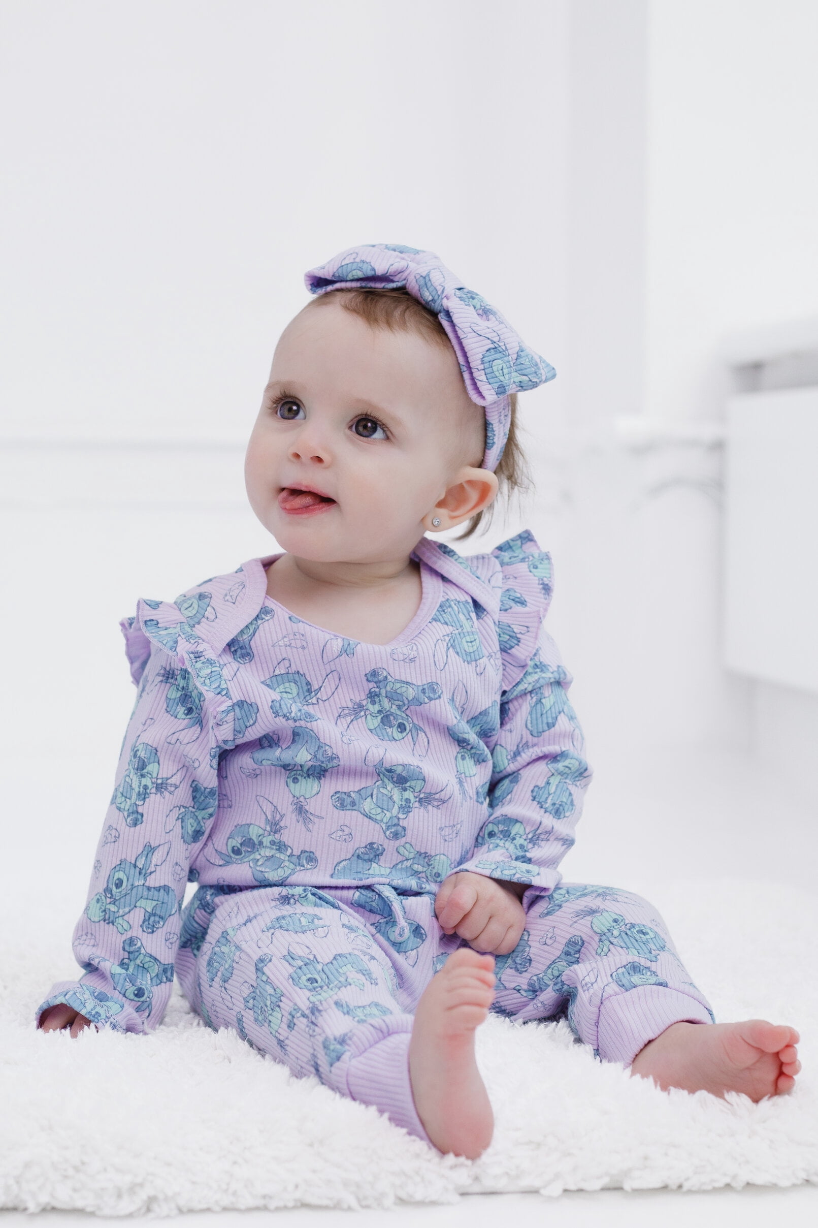 Disney Lilo & Stitch Ribbed Bodysuit, Jogger Pants and Headband 3 Piece Outfit Set Newborn to Infant