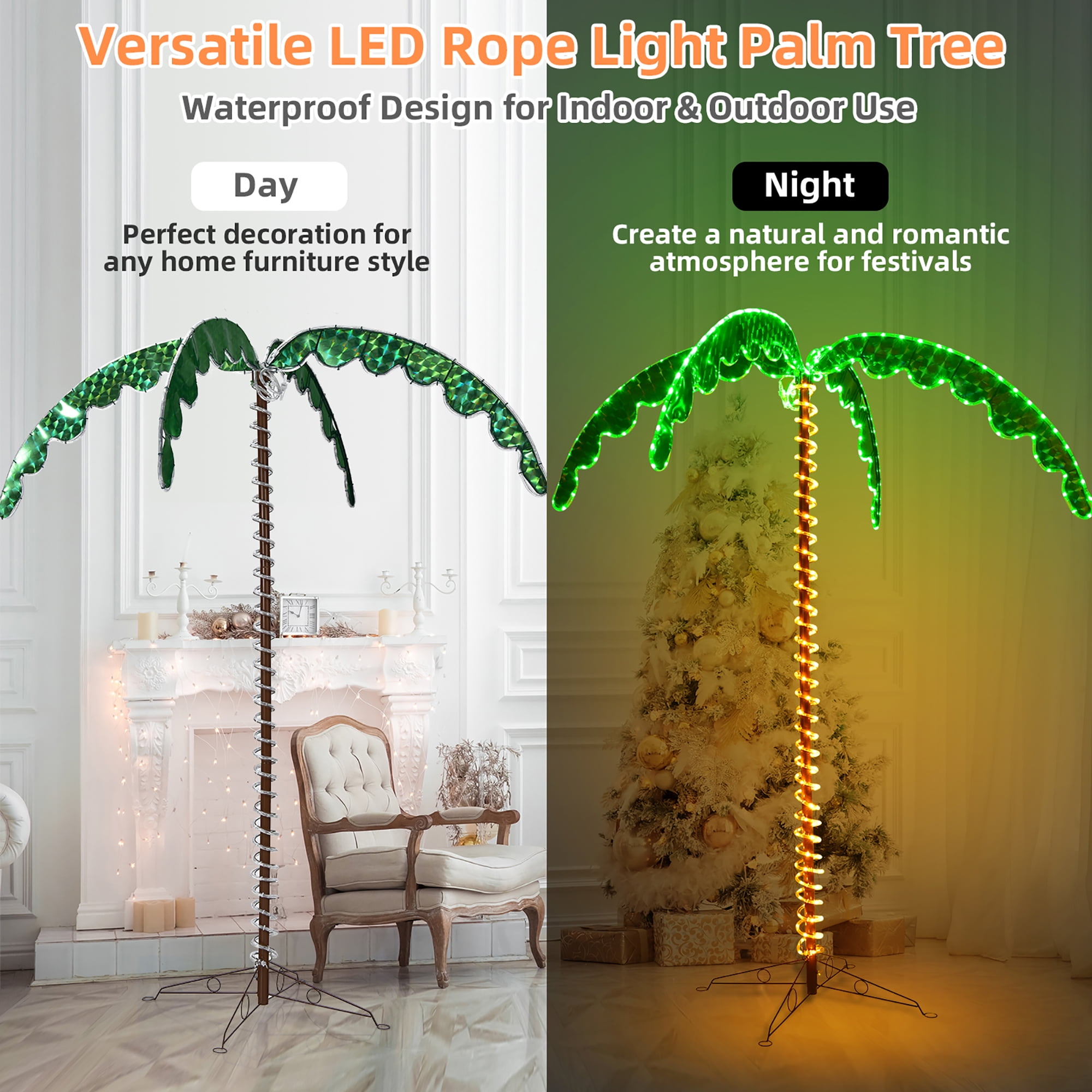 Costway 7ft Pre-lit Led Rope Light Palm Tree Hawaii-style Holiday