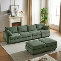 113.5'' Modular Sectiona Corduroy Sofa,Convertible U Shaped Sectional Couch with Storage Ottoman for Living Room,Green