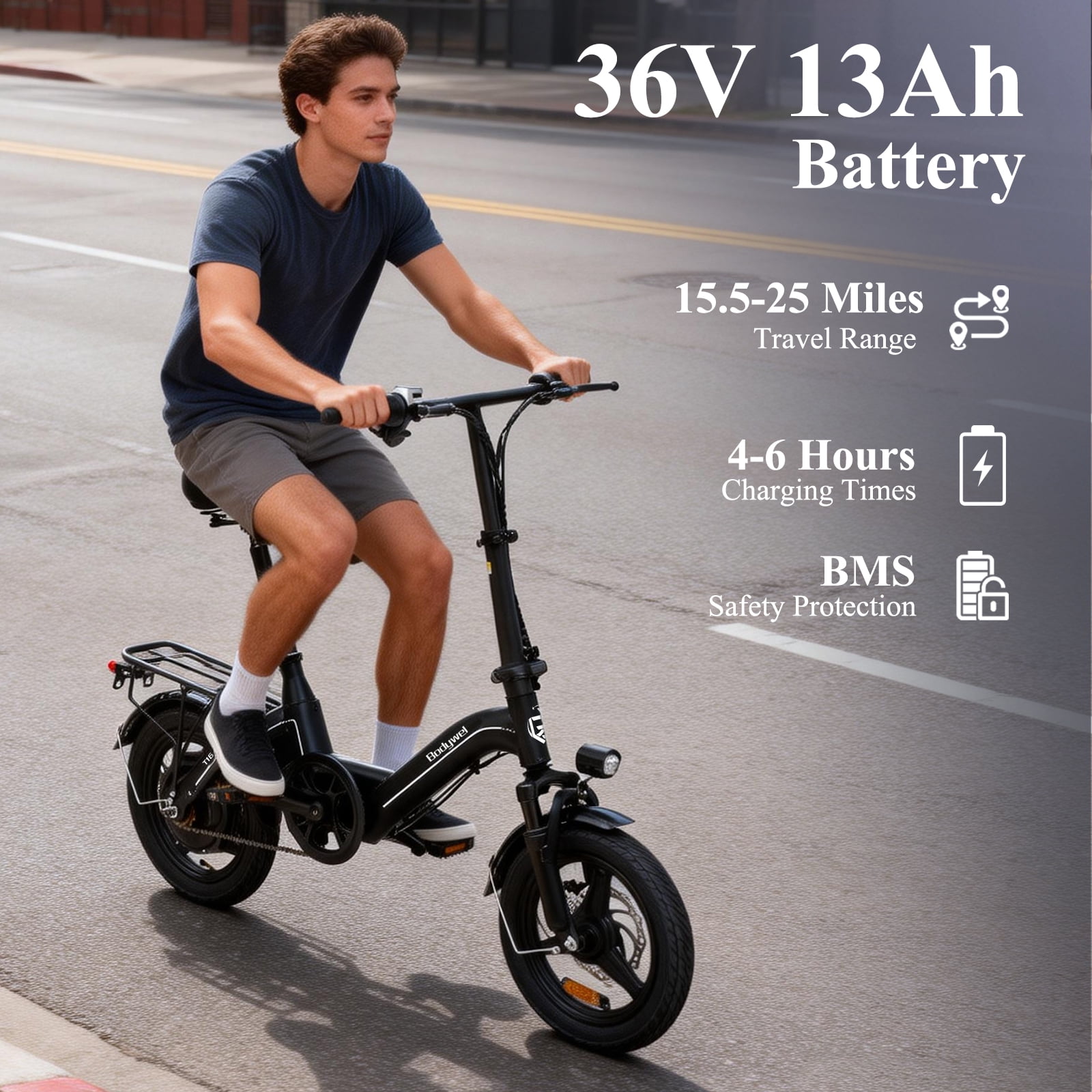 Electric Bike for Adults, Bodywel Electric Bicycle with 36V 13Ah Battery, 14" Folding Ebike, Peak 500W Motor, Commuting Mini E Bike, 25Miles, UL2849