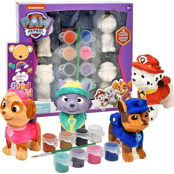 Paw Patrol Paint Your Own Figurines Art Craft Set with 4 Figures, 8 Paints, Paint Brush and Bookmark