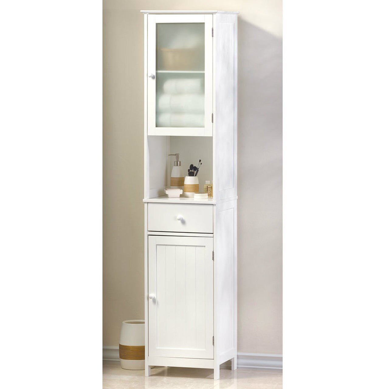SKB Family Tall White Storage Accent home space drawer doors