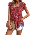 thumbnail image 2 of Fangasis Women Tank Tops Square Neck T-Shirt Floral Blouse Ladies Comfy Tee Sexy Daily Wear Pullover Red S, 2 of 5