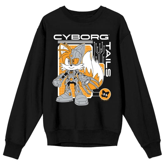 DC X Sega Cyborg Tails Adult Black Crew Neck Long Sleeve Sweatshirt - Medium