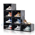 thumbnail image 1 of Cajas de zapatos apilables de plástico negro, organizador grande de almacenamiento, contenedores delanteros laterales caídos, almacenamiento de tenis, 1 of 8