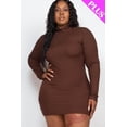 thumbnail image 6 of Mock Neck Mini Bodycon Dress with Long Sleeves in Plus Size Ribbed Fabric, 6 of 8
