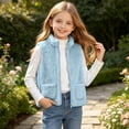 thumbnail image 3 of OGLCCG Girls Sherpa Fleece Vest Kids Full Zip Fuzzy Sleeveless Jacket with Pockets Lightweight Soft Warm Winter Coat(Light Blue,14-15 Years), 3 of 8