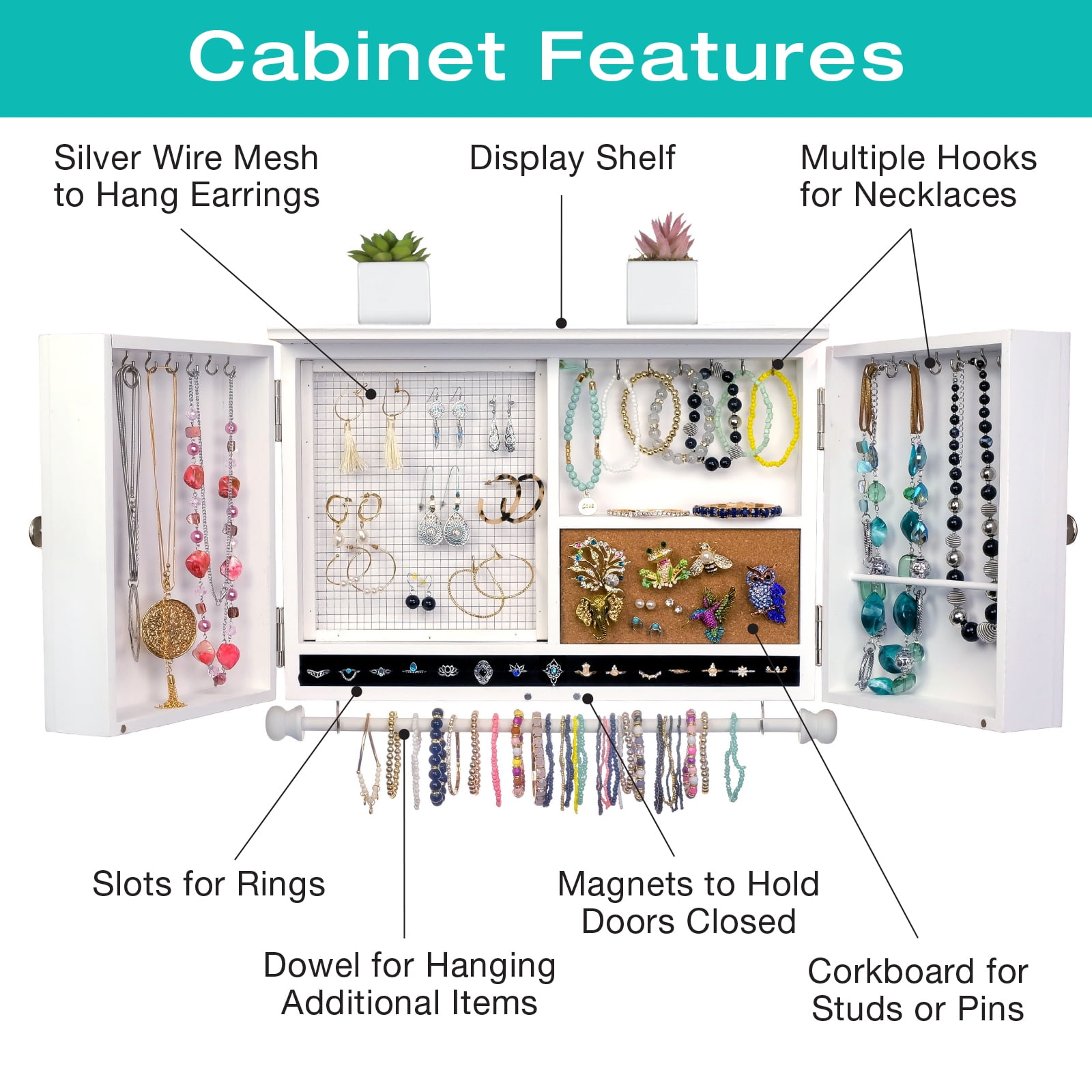 Jewelry Organizer With Extra Earring Bar, Cork Stud Earring Holder, Necklace Holder