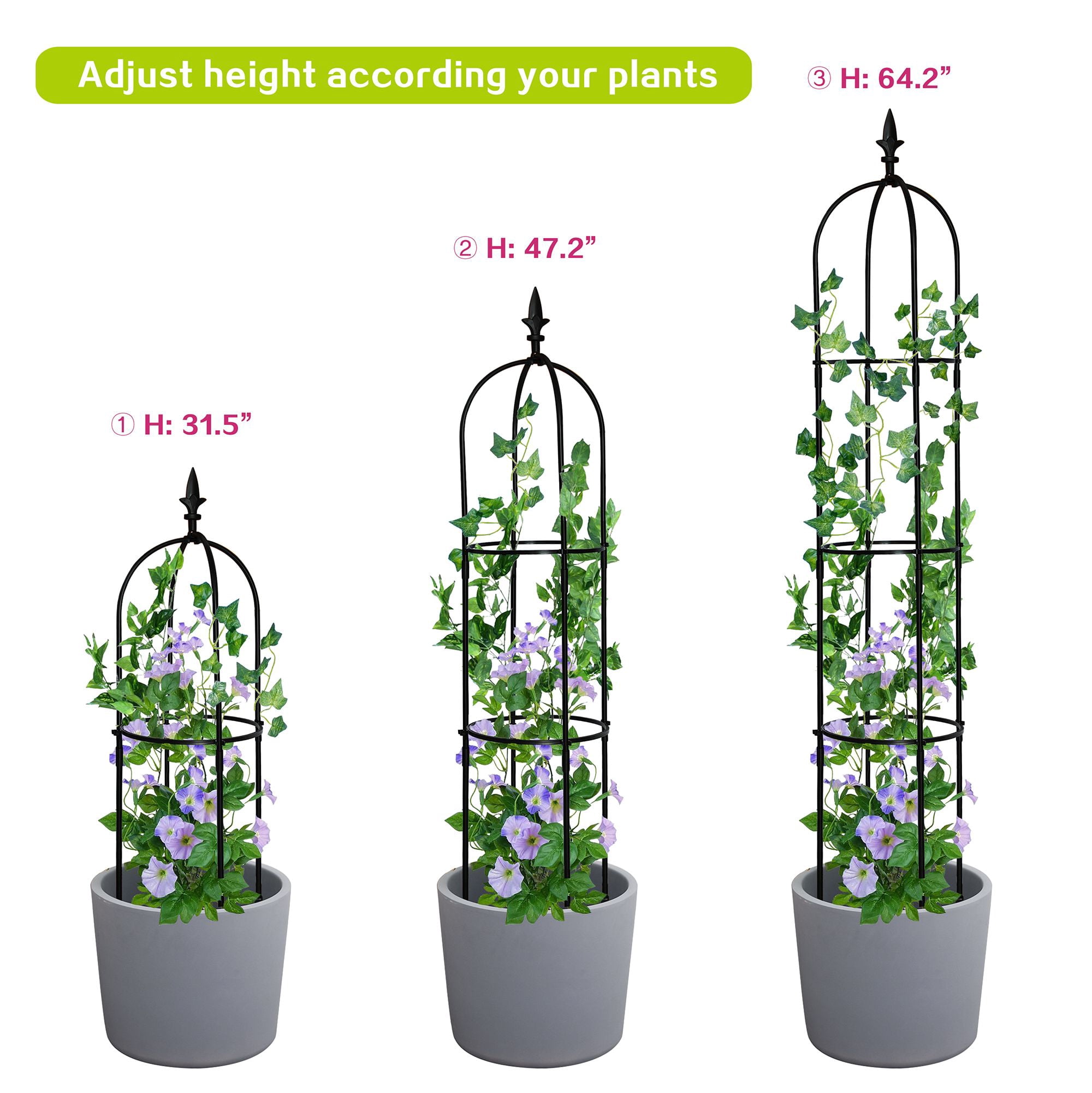 6.2ft Garden Obelisk Trellis, Lightweight Rustproof Plastic Coated Metal Tall Tower Trellis Stand