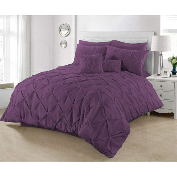 1 Piece Luxury Pinch Pleated Comforter Premium Super Soft 800 Thread Count 100% Egyptian Cotton 400 GSM All Season Pintuck Comforter- King/Cal-King Size (94" x 104) Inch, Plum Solid