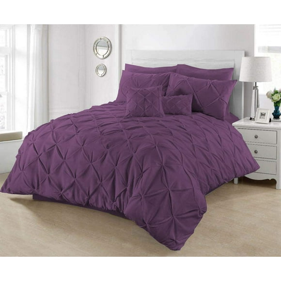 3 Piece Luxury Pinch Pleated Comforter Set Premium Super Soft 800 Thread Count 100% Egyptian Cotton 400 GSM All Season Pintuck Comforter- Oversized Super King Size (120" x 98) Inch, Plum Solid
