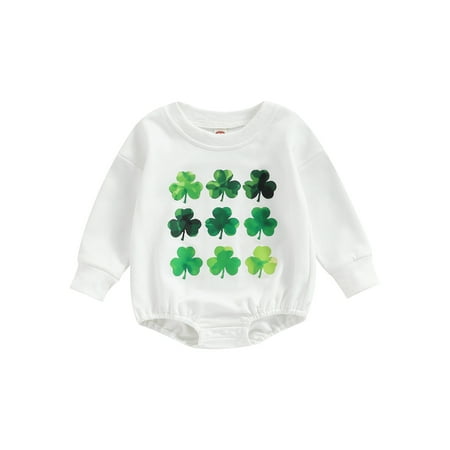 

Qtinghua Newborn Baby Boy Girl St. Patrick s Day Outfit Clover Print Long Sleeve Romper Bodysuit Jumpsuit Clothes White 3-6 Months