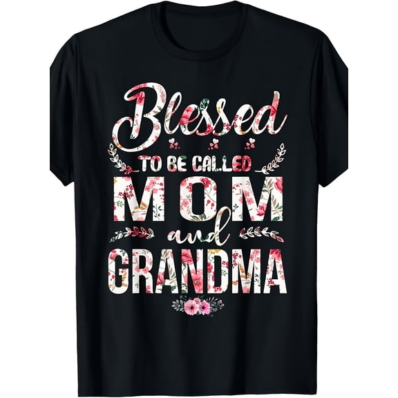 Women's Floral Blessed Mom and Grandma Graphic T-Shirt