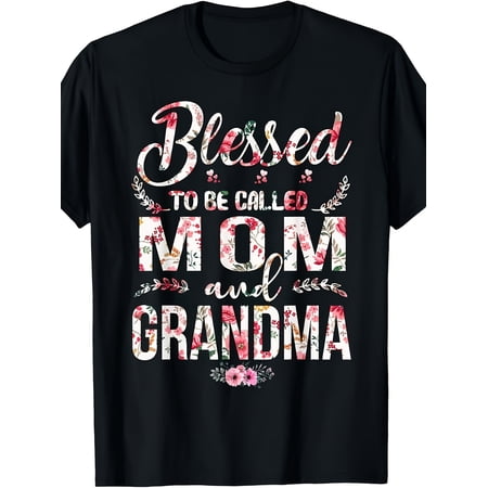 Women's Floral Blessed Mom and Grandma Graphic T-Shirt