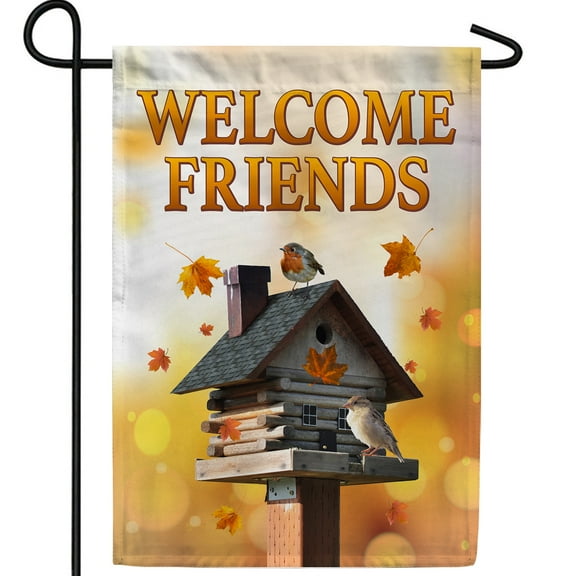 America Forever Welcome Friends Garden Flag, 12.5 x 18 inches Double Sided, Autumn Birdhouse Flag, Maple Leaves, Farmhouse Fall Seasonal Outdoor Decor, Holiday Outside Yard Decorations