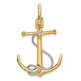thumbnail image 4 of FB Jewels 14K White and Yellow Two Tone Gold 3D Anchor with Long T Bar and Rope Shackle Bail Pendant, 4 of 5