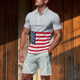 thumbnail image 2 of Eres Más Que una Camisa de Puntuación de Prueba Color Bloqueado Turndown Collar de Bolsillo Y Elástico de la Cintura Shorts Set, Vestido de Verano Casual de Poliéster, 2 of 9