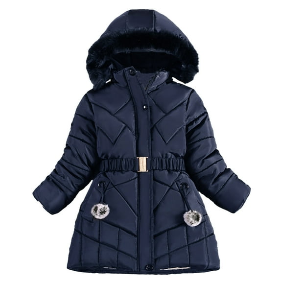 Odeerbi Kids Boys Girls Winter Padded Coat Fleece Lined Jacket Waterproof Fleece Lined Thick Down Coats Puffy Cotton Jackets With Hood Navy 10-11 Years