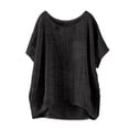 thumbnail image 2 of Cotton Linen Shirts for Women Boho Loose Tunic Blouse Summer 2026 Casual Comfy Crewneck Gauze Tops Beach Shirt, Black 3XL, 2 of 6