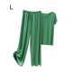 thumbnail image 4 of Conjunto de pijama Qarigey de satén de seda helada para mujer Camiseta de algodón con cuello en V Pantalones holgados Verde L, 4 of 6