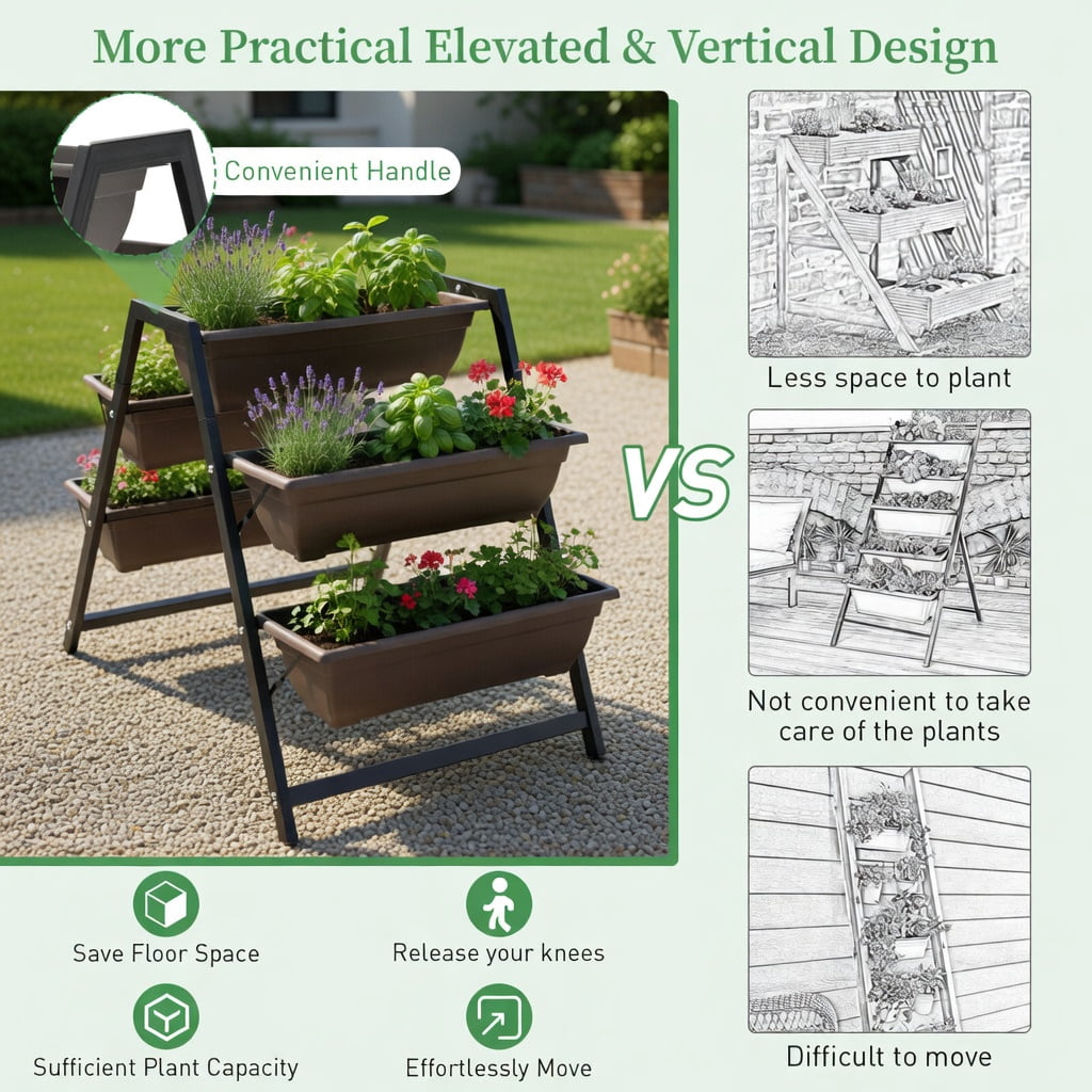 Topcobe 3-Tier Vertical Raised Garden Bed with 5 Plant Boxes, Vertical Garden Planter Outdoor