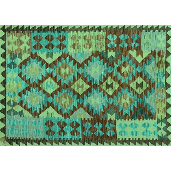 Ahgly Company Machine Washable Indoor Rectangle Oriental Turquoise Blue Traditional Area Rugs, 2' x 5'