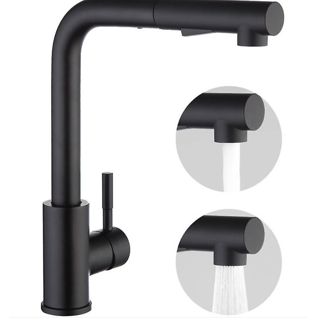 Mezclador de cocina con ducha extraíble, Monomando, rotación de 360°, 2 modos de ducha Grifo para fregadero de cocina, negro, 35,5 * 28,4 * 5,2 cm