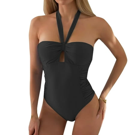 Baqcunre Clearance! One Piece Swimsuit Women  Women s Sexy Backless Draped Retro Multicolor Bikini Bathing Suit Black XL