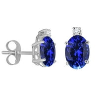 Mauli Jewels Earrings for Women 1.55 Carat Diamond and Natural Oval 7x5MM Tanzanite Carat 14k White Gold 4-Prong
