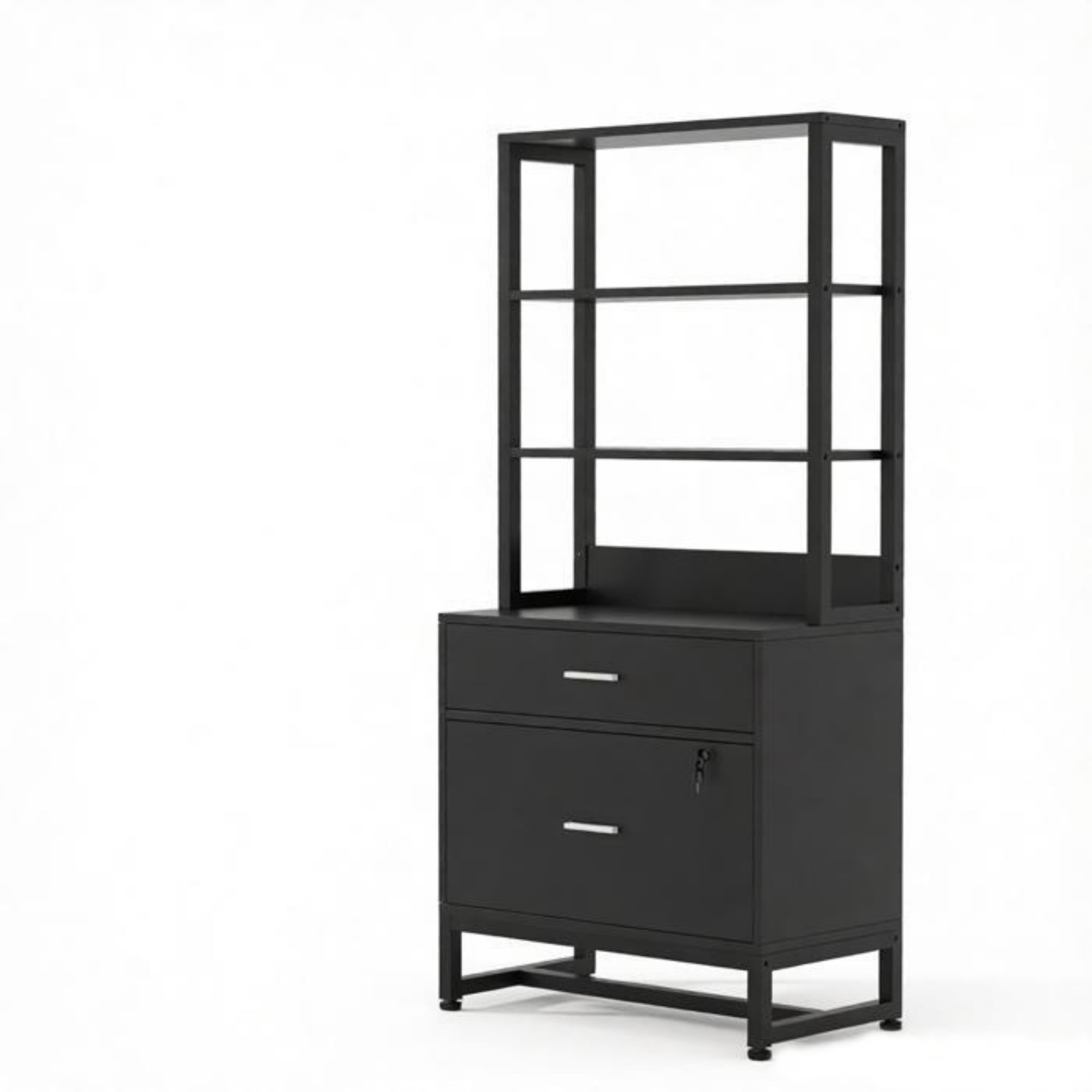 Vertical File Cabinet, 2-Drawer Filing Cabinet with Open Shelves for Home Office