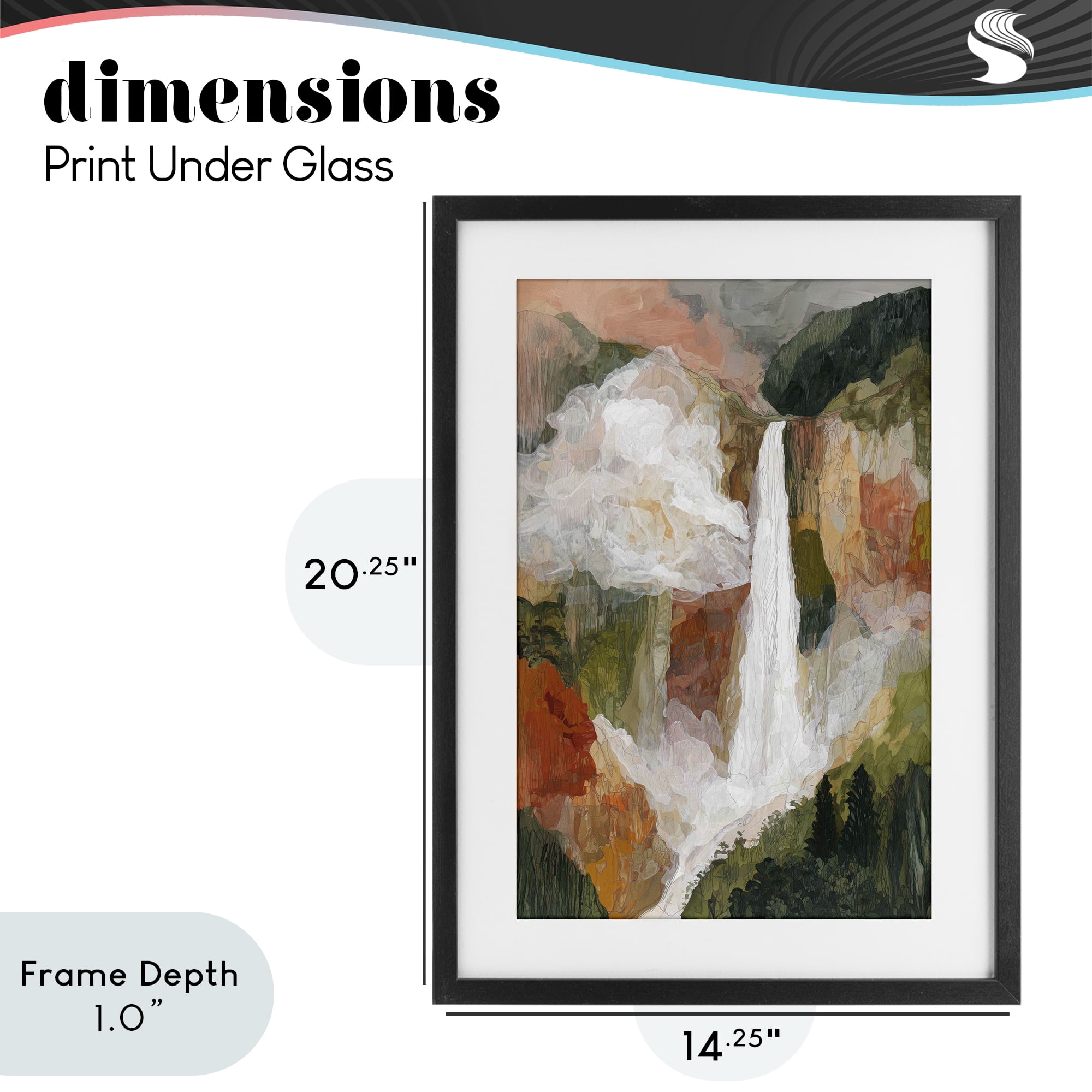 Stupell Industries Mountain Waterfall Landscape Black Framed Print Under Glass, design by Chromatic Storm Studio