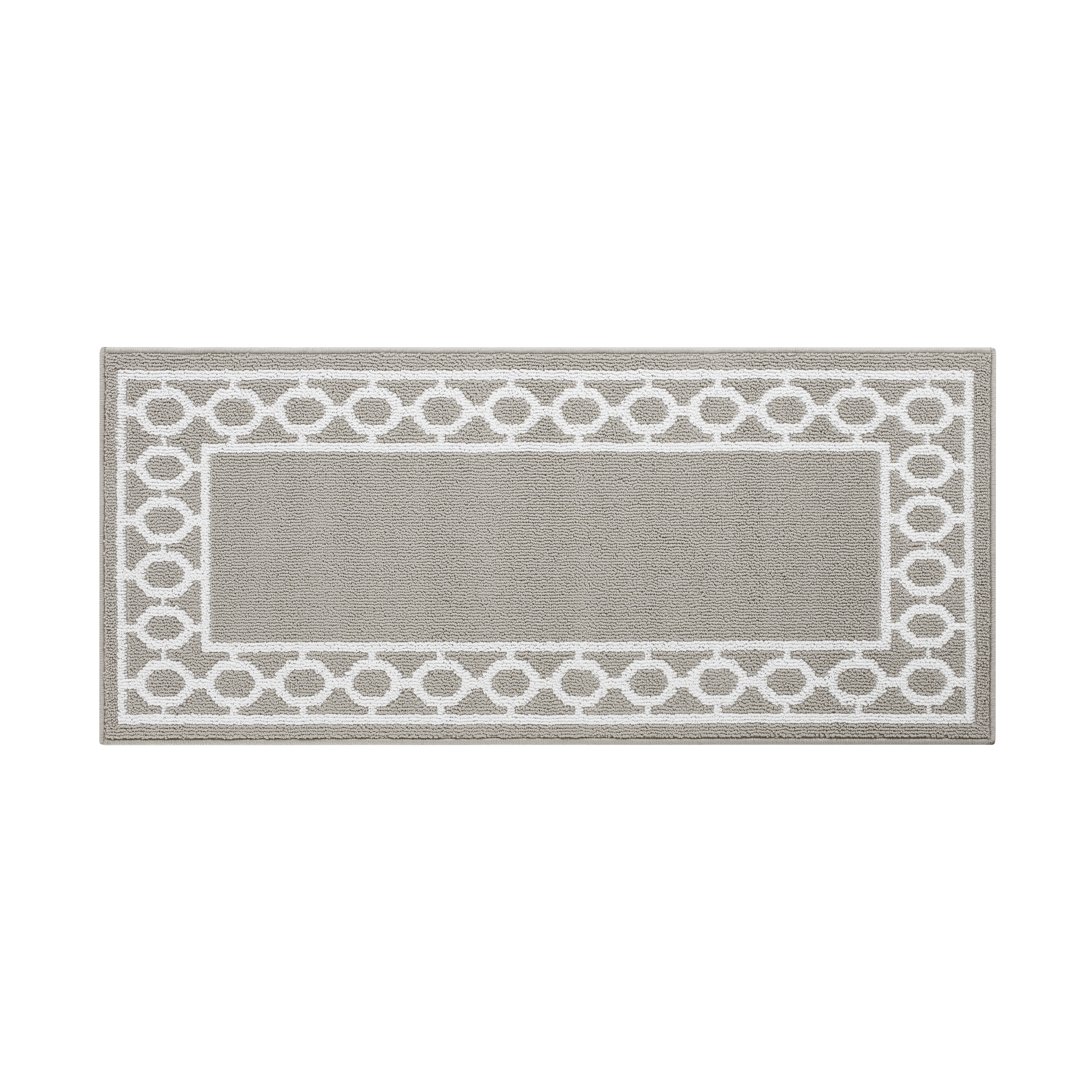 Washable Skid-Resistant Runner Rug, Trellis Border, Light Grey and White, 26" x 45"