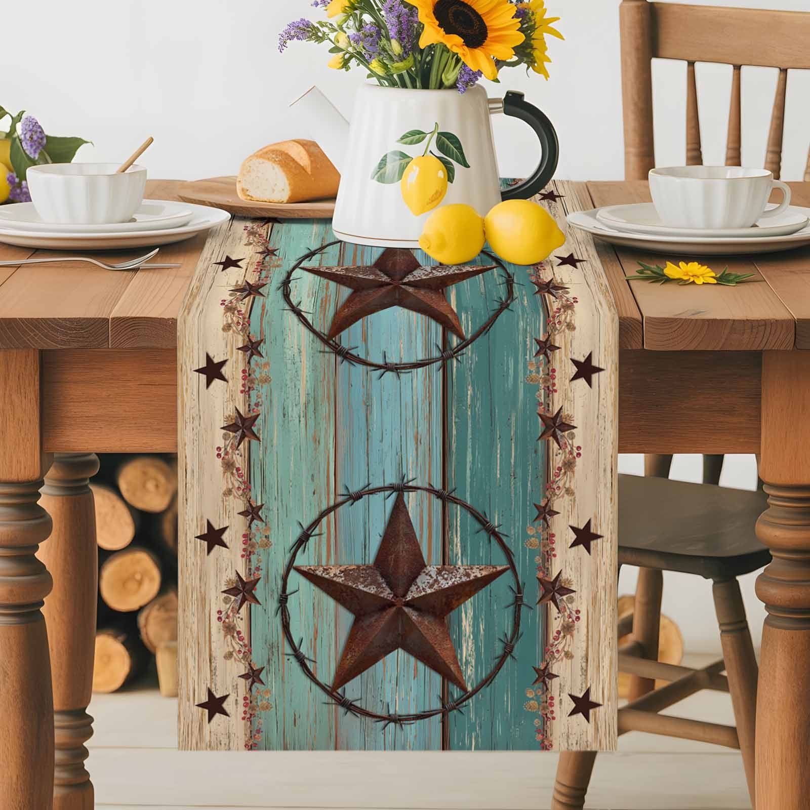 Western Star Farm Vintage Wood Board Table Runner 90 Inches Long, Bless Home Quote Table Runners Tabletop Scarf Kitchen Dining Tables Decoration for Home Party Indoor Outdoor