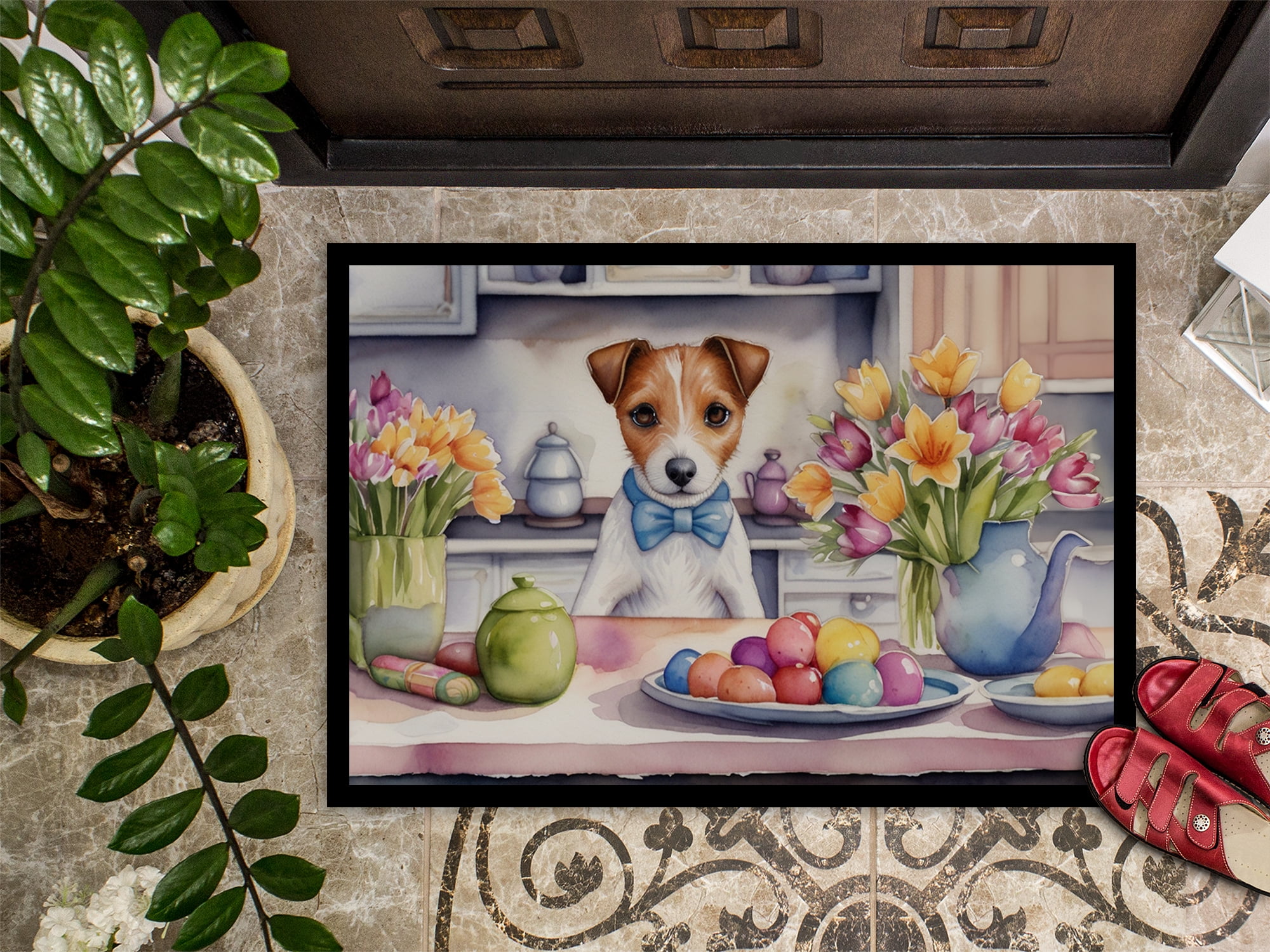 Decorating Easter Yorkshire Terrier Doormat