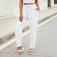 thumbnail image 3 of hlysgo Track Pants for Women Casual Elastic Drawstring Waist Pant Lightweight Baggy Workout Trousers with Pockets White,M, 3 of 6