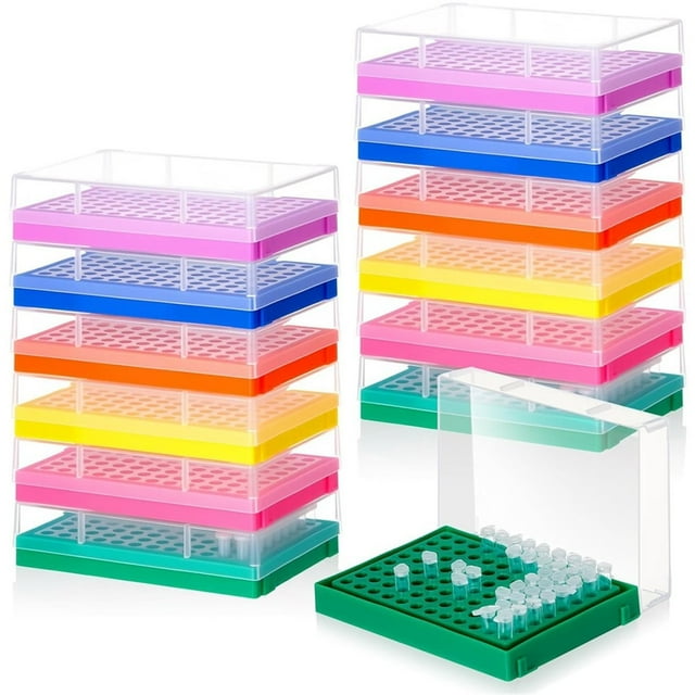 Gradilla para 12 Tubos de 0,2 Ml, 96 Orificios, 8 X 12 mm, con Tapa para Uso Industrial en Laboratorio.