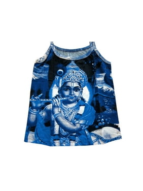 Mogul Womens Tank Tops Royal Blue Krishna Print Cami Yoga T-Shirt