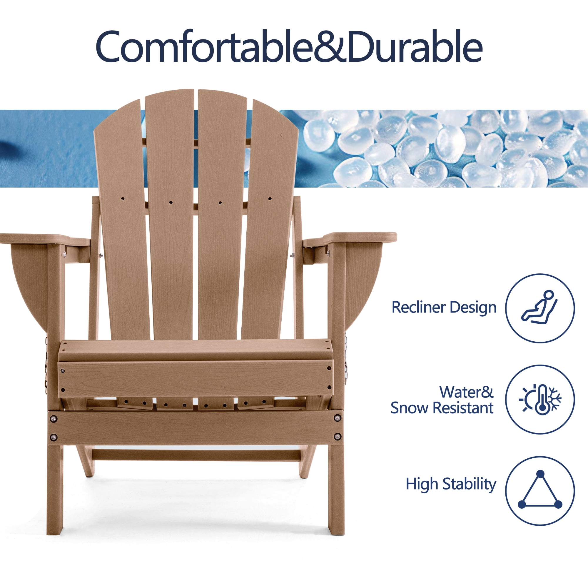 ENYLAY Folding Adirondack Chair with Dual Cup Holders & Phone Holder, All-Weather HDPE Fire Pit Chairs for Outdoor, Patio, Poolside, Garden(Brown)