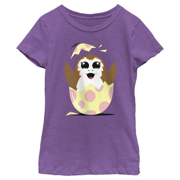 Girl's Star Wars Happy Easter Egg Porg Style Graphic Tee Purple Berry Small