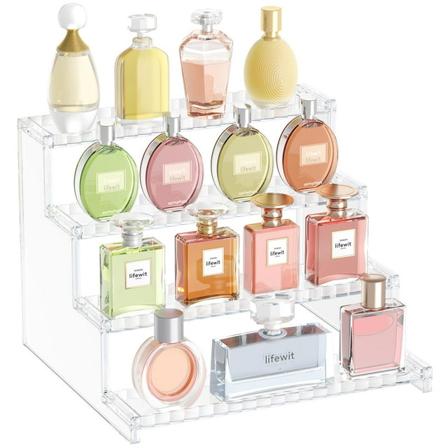Soporte elevador Lifewit para perfume de plástico transparente de 4 niveles
