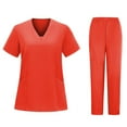 thumbnail image 2 of Jinhomg Womens Medical Scrubs Set 2 Piece Lightweight Nursing Uniform Casual Loose Short Sleeve V-Neck Tunics with Long Pants Summer Daily Workwear Red M, 2 of 4