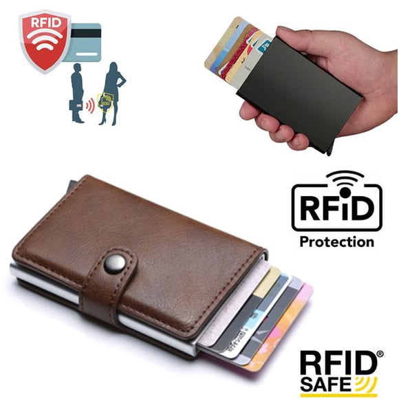 Brown- RFID Protection Wallet Card Holder 5pcs Cards (Genuine Leather)