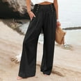 thumbnail image 2 of cfhntfmh Wide Leg Pants for Women Casual Buttons High Waist Palazzo Pants Smocked Flowy Summer Beach Trousers, 2 of 5