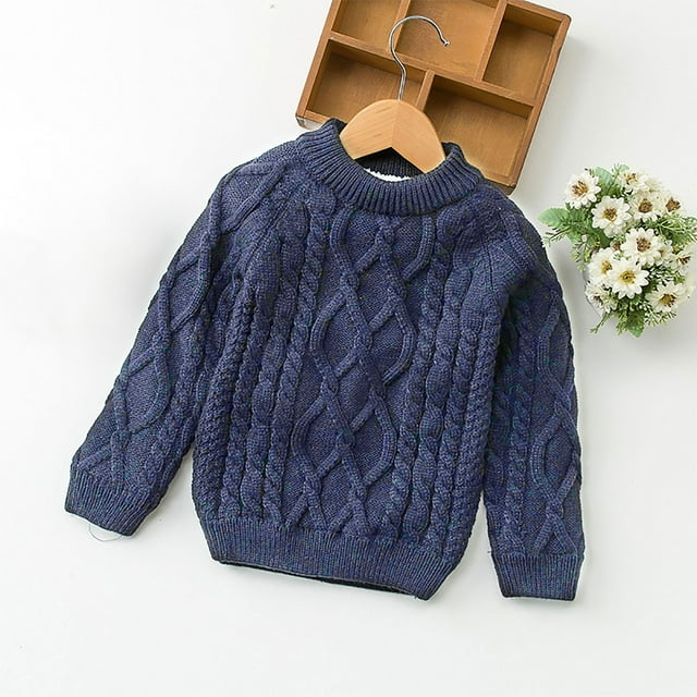 RKSTN Baby Sweaters Unisex Solid Color Fleece Crew Neck Long Sleeve Fashion Versatile Knit Thickened Sweater Comfortable Pullover Warm Top Fashion Fall Winter Outfit 6Months-10Years