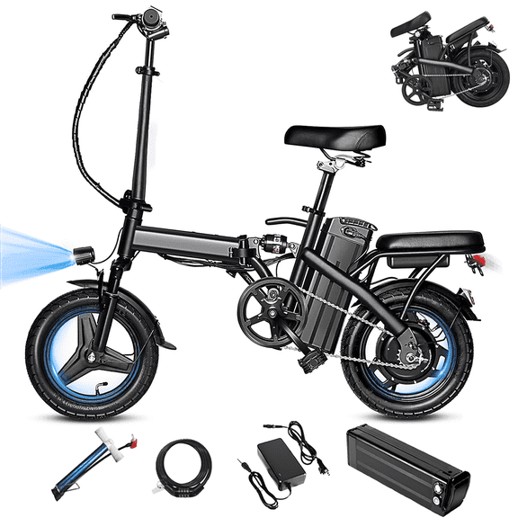 BroPath Electric Bike for Adults, Ebike, Electric Bicycle with 576WH Removable Battery,14" Folding Ebike, 21MPH,20  Miles(MAX),500W High Motor,Multi-Shock Absorption,Commuting Mini E Bikes,UL2849