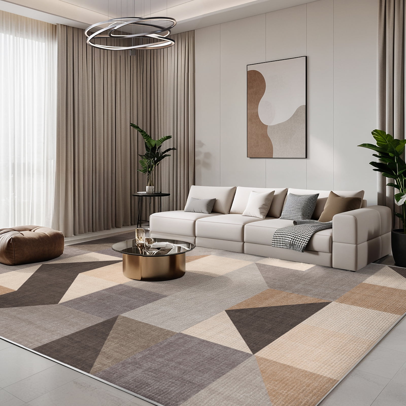 Cozylore 5'x7' Area Rugs for Living Room Geometric Style Modern Rug Soft Low Pile Non Slip Carpet Machine Washable Indoor Rug for Bedroom Dining Room Office, Brown
